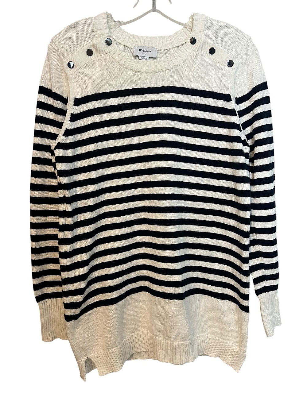Seraphine Maternity Nursing Sweater M Navy White Striped Breastfeeding Pullover